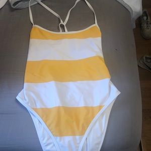 Yellow and white one piece bathing suit